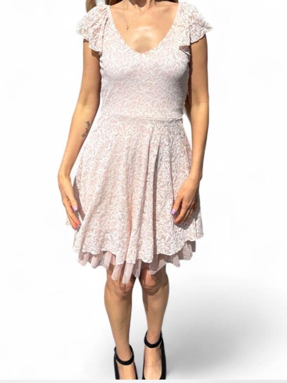 Disney Cinderella soft pastel pink fairy coquette babydoll flutter sleeve lace M